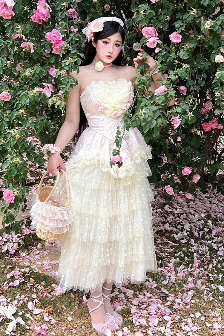 Rose Love Goddess Ruffle Lace Lolita Maxi Skirt Set