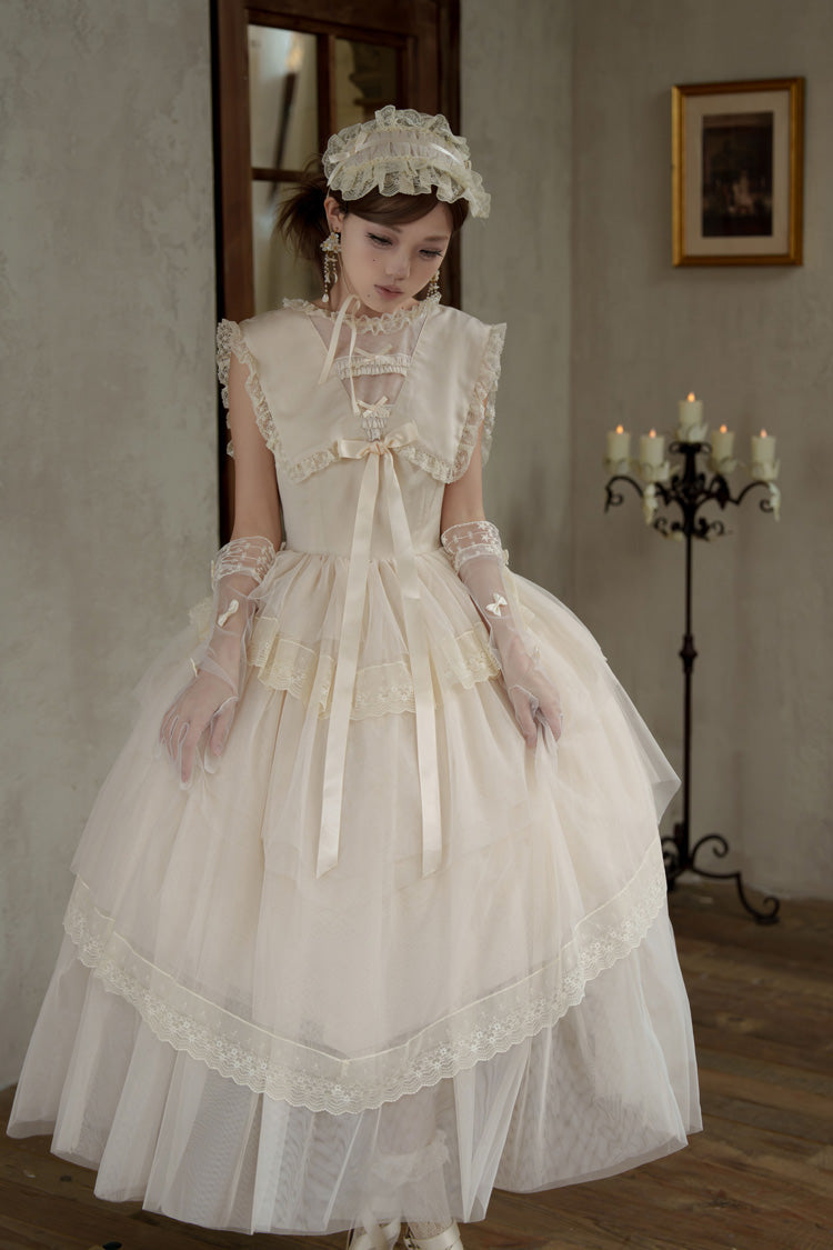 Ivory Elegant Dress with Triple Ruffles and Bow Embellishments - Dream by the Pillow