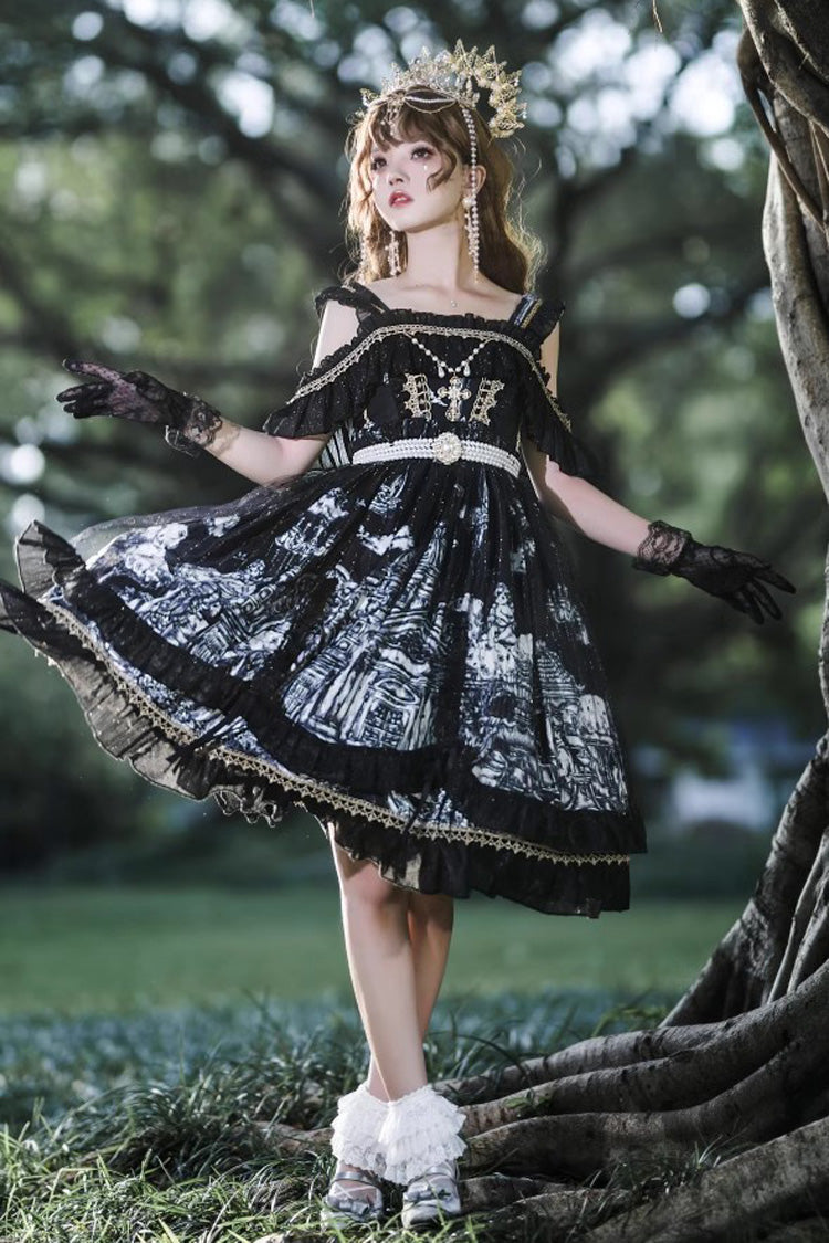 Ruffled Bow Gothic Princess JSK in Black
