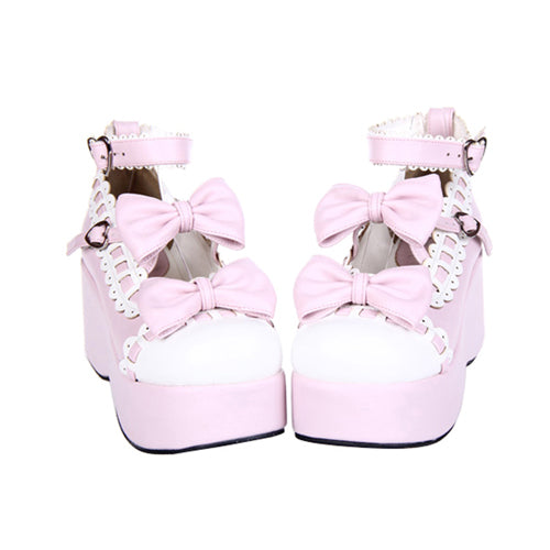 Blush Lace Bow Platform Lolita Heels