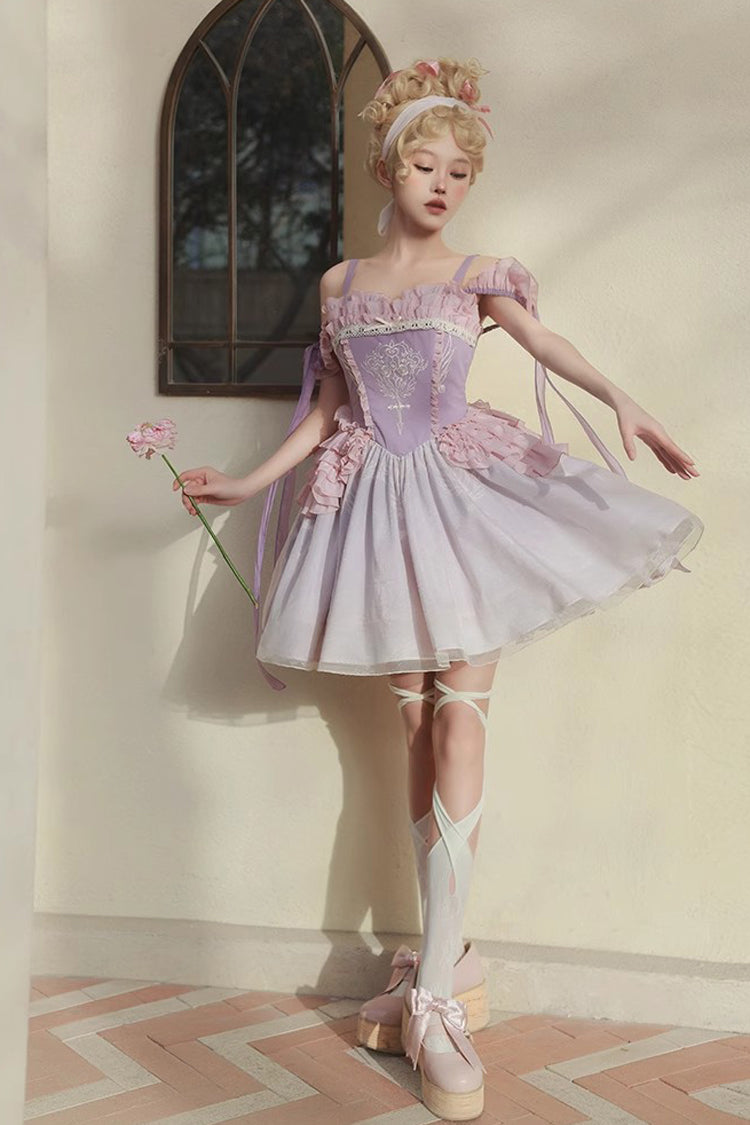 Thistle Midsummer Dream Embroidered Boat-Neck Chinese Ballet Lolita Dress