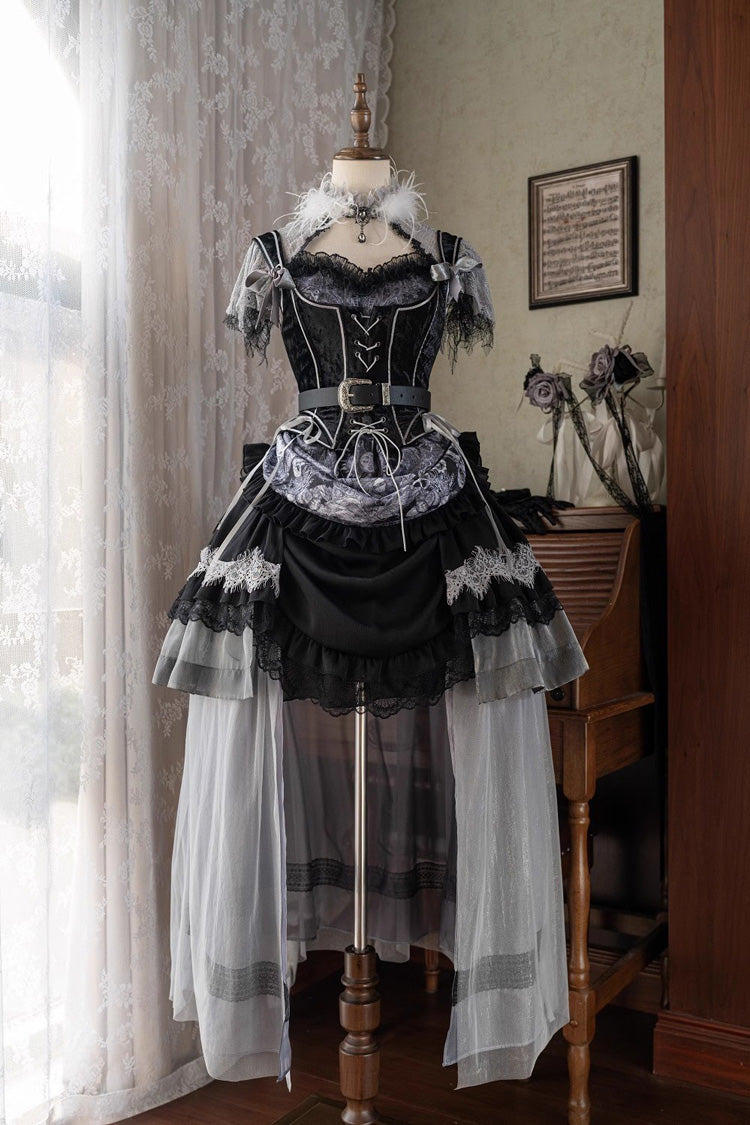 Onyx Printed Ruffled Bow Asymmetric Dress - Dark Night Rose
