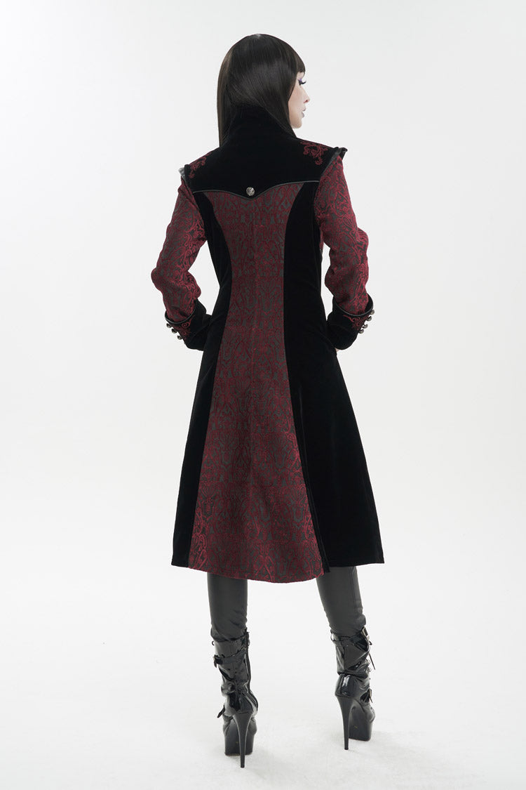 Crimson Studded Jacquard Cross-Embroidered Mushroom Buckle Gothic Jacket