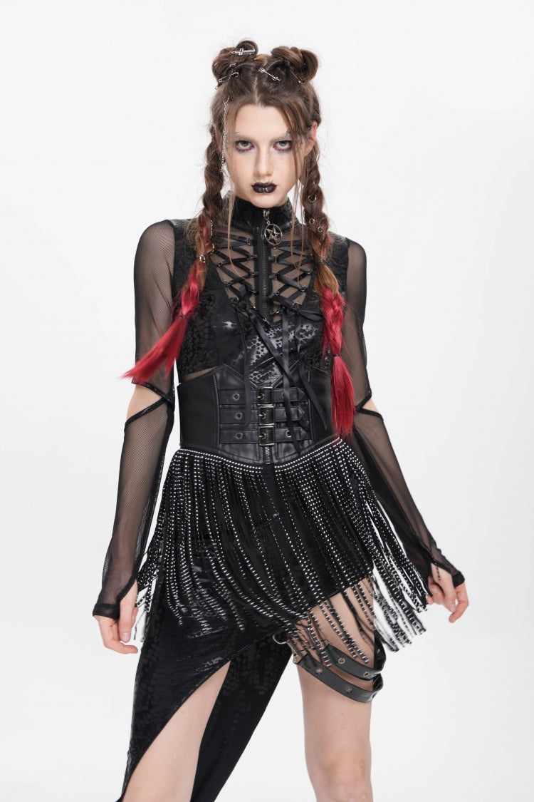Slim Buckled Lace-Up Gothic Corset for Women with Lace Tassels