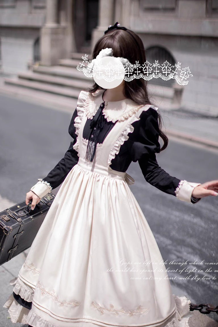 Black Doll Collar Long Sleeve Bow Classic Vintage Dress - Angelina