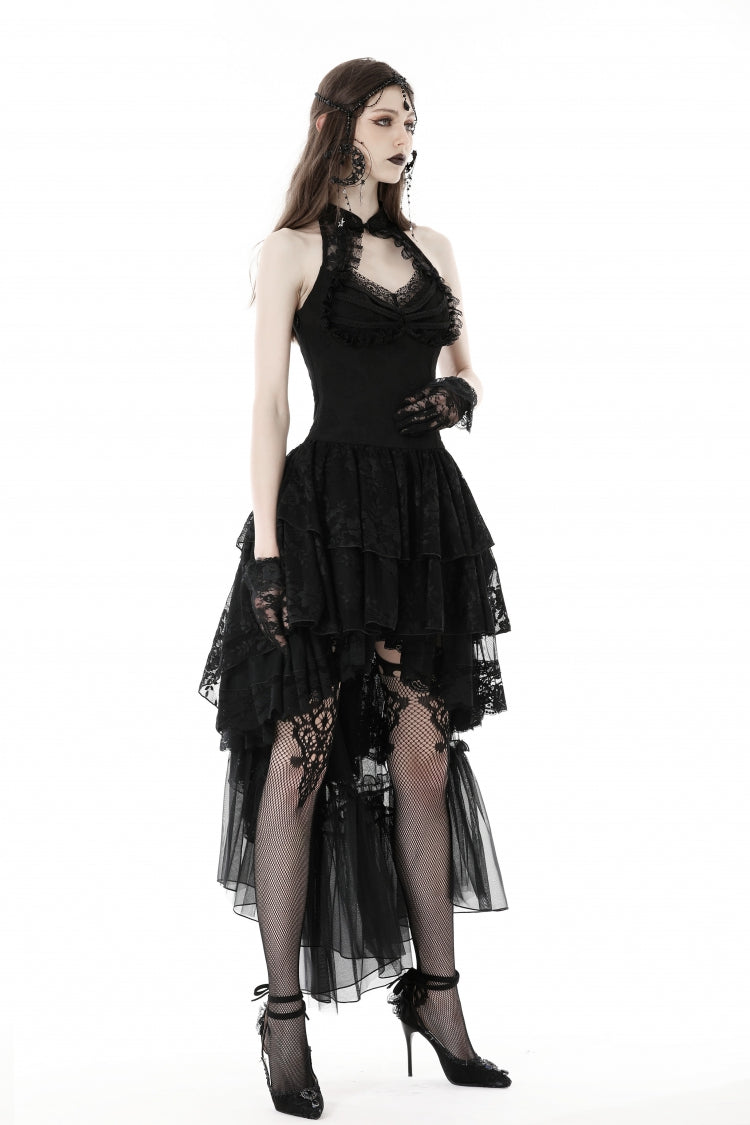 Off Shoulder Halterneck Lace Irregular High Low Multi-Layered Gothic Dress