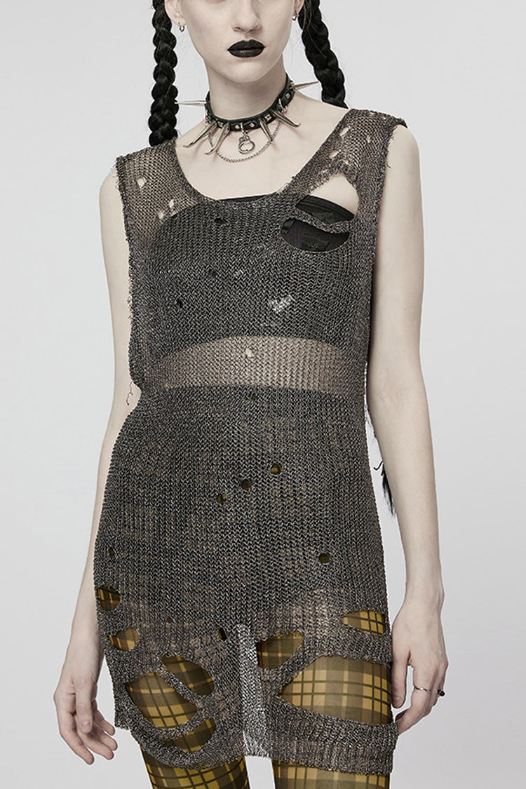 Sleeveless Mesh Ripped Steampunk Sweater