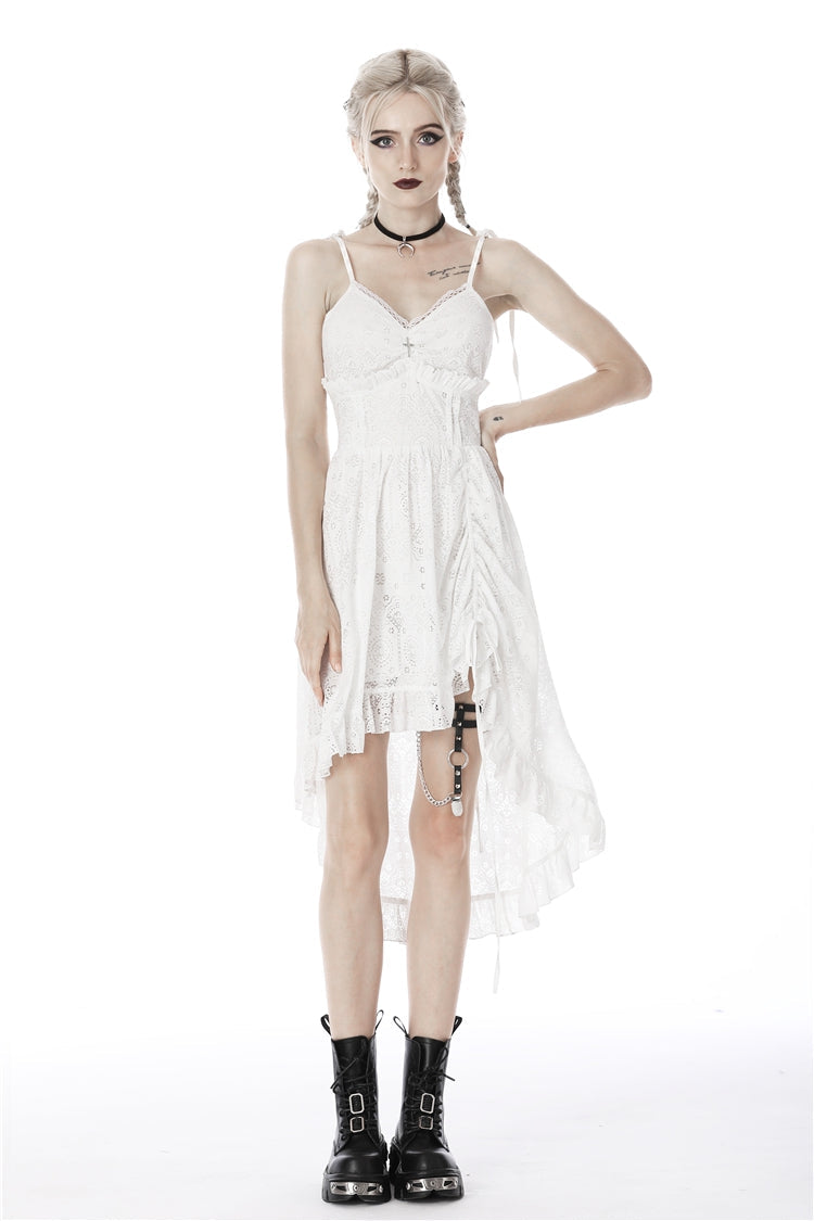 White Floral Lace Lace-Up Steampunk Slip Cocktail Dress