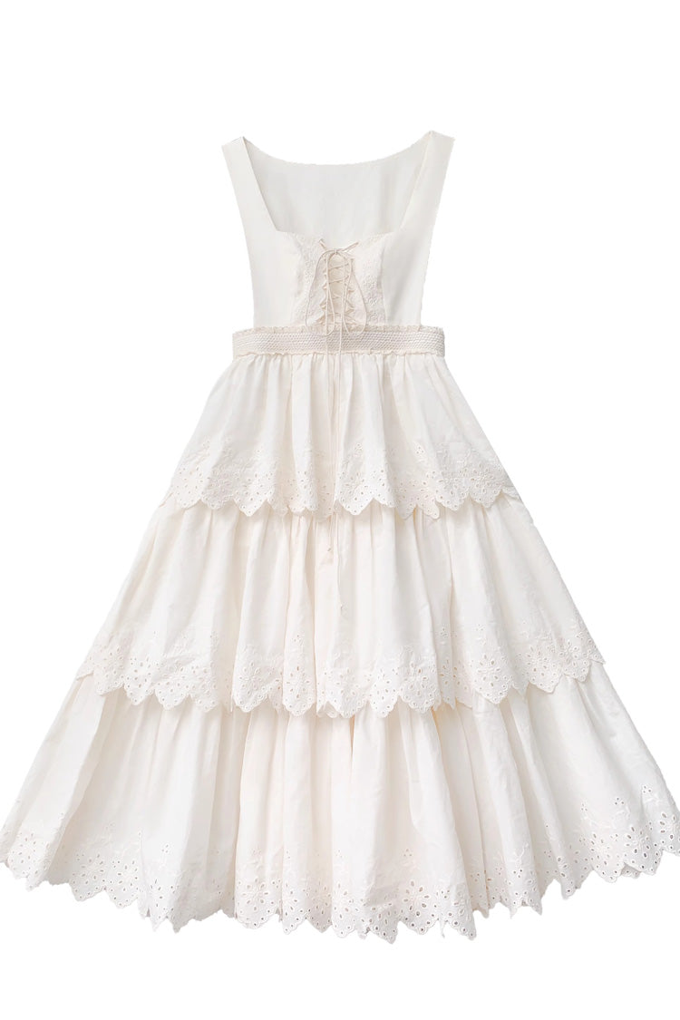Ivory Sleeveless Triple Ruffled Lace-Up Sweet Elegant Lolita JSK