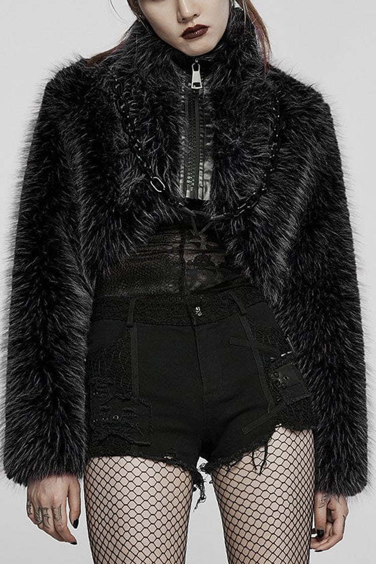 Steampunk Chain-Trimmed Long-Sleeve Women's Short Coat