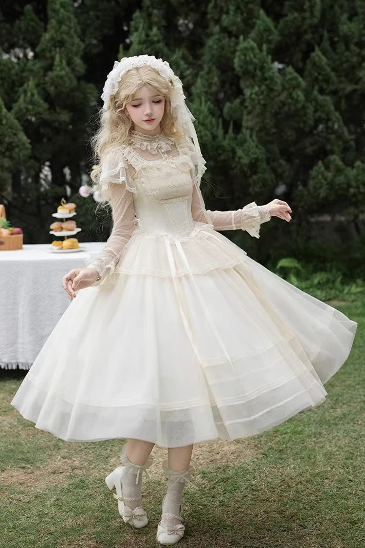 Cream Letters Poems Confession Square Collar Sleeveless Frilled Bow Lace Fishbone Sweet Lolita JSK Dress Two Variants