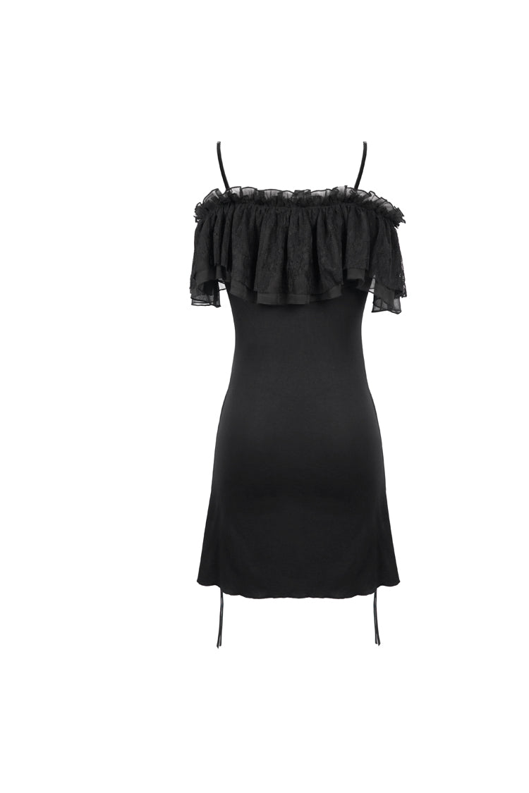 Off-Shoulder Chest Frilly Punk Tee for Women with Lace-Up Detail
