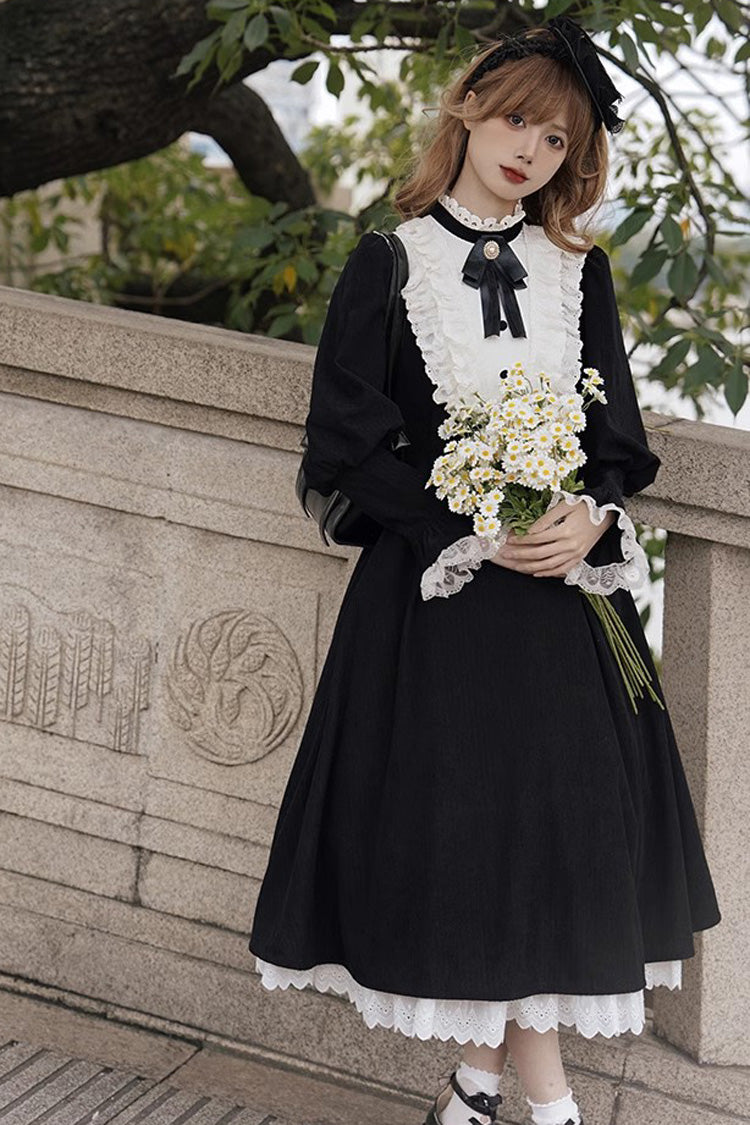 Black-White Silent Poetry Nun Bowknot Long Sleeve Gothic Lolita Dress