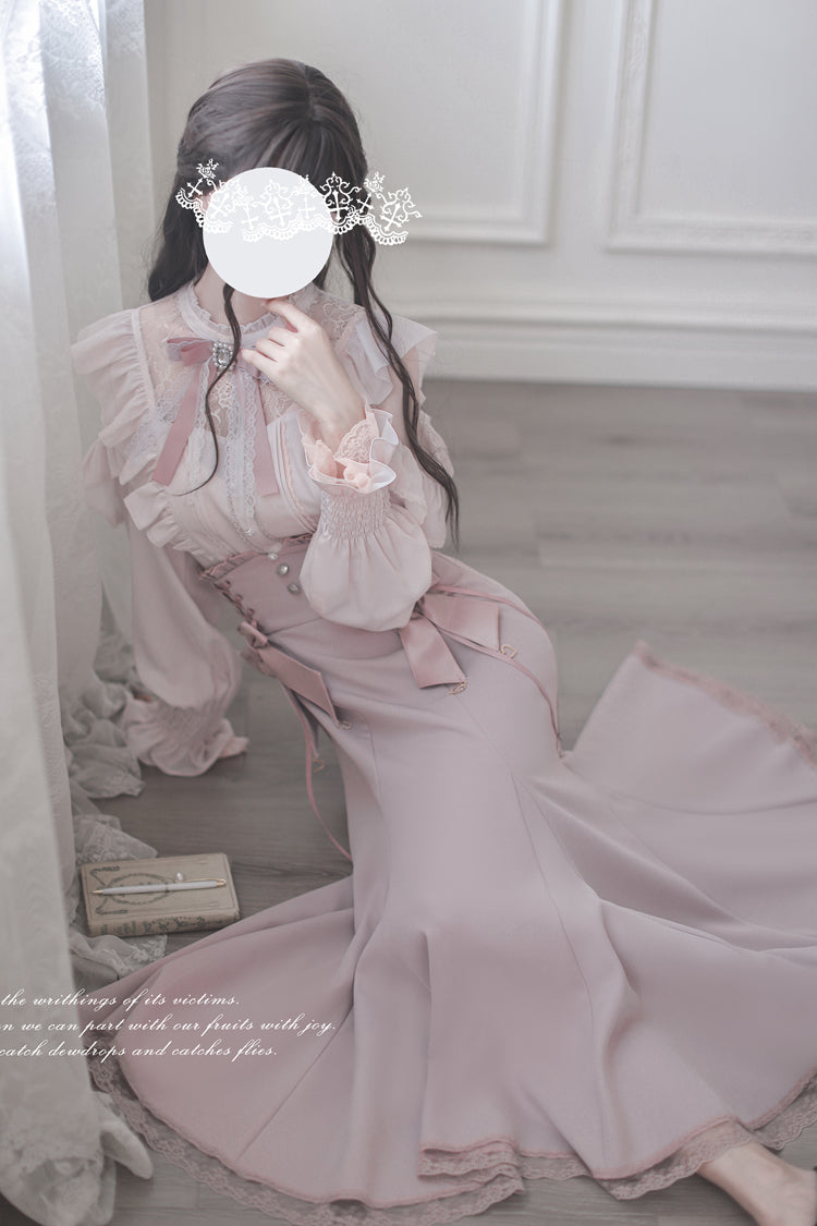 Pink Ruffle Slim Elegant Fishtail Skirt Dress - Sweet Lolita