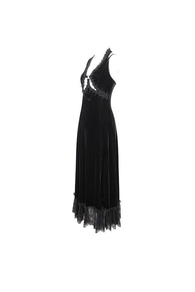 Lace Hem Slip Long Gothic Dress for Women with Lace-Up