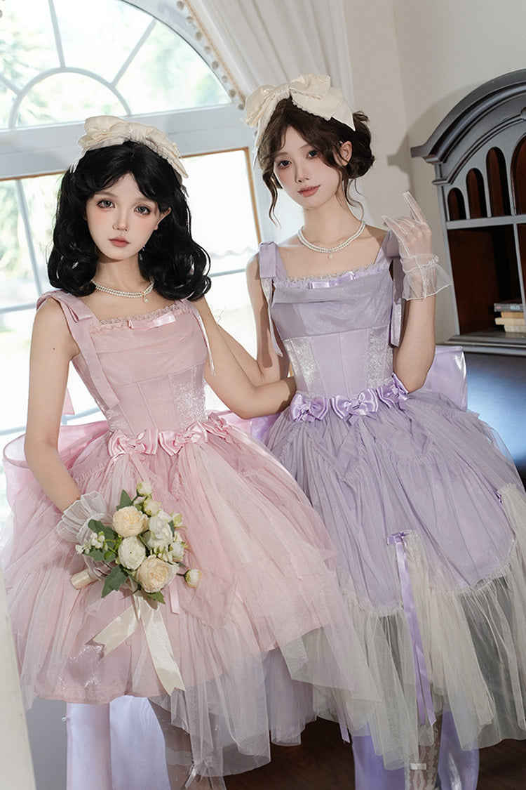 Foamy Sea Violet Sleeveless Ruffle Bowknot Fishbone Lolita JSK - Foamy Sea
