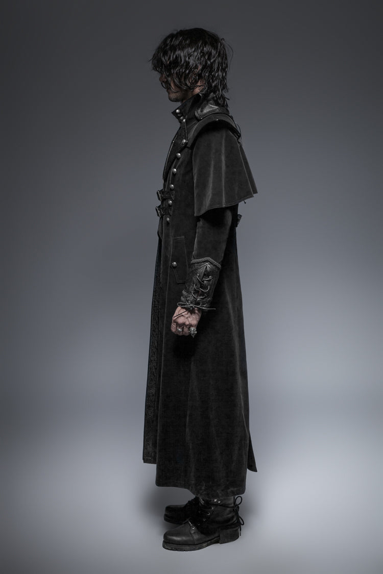 Void Steampunk Overcoat with Metal Buckles and Stand Collar