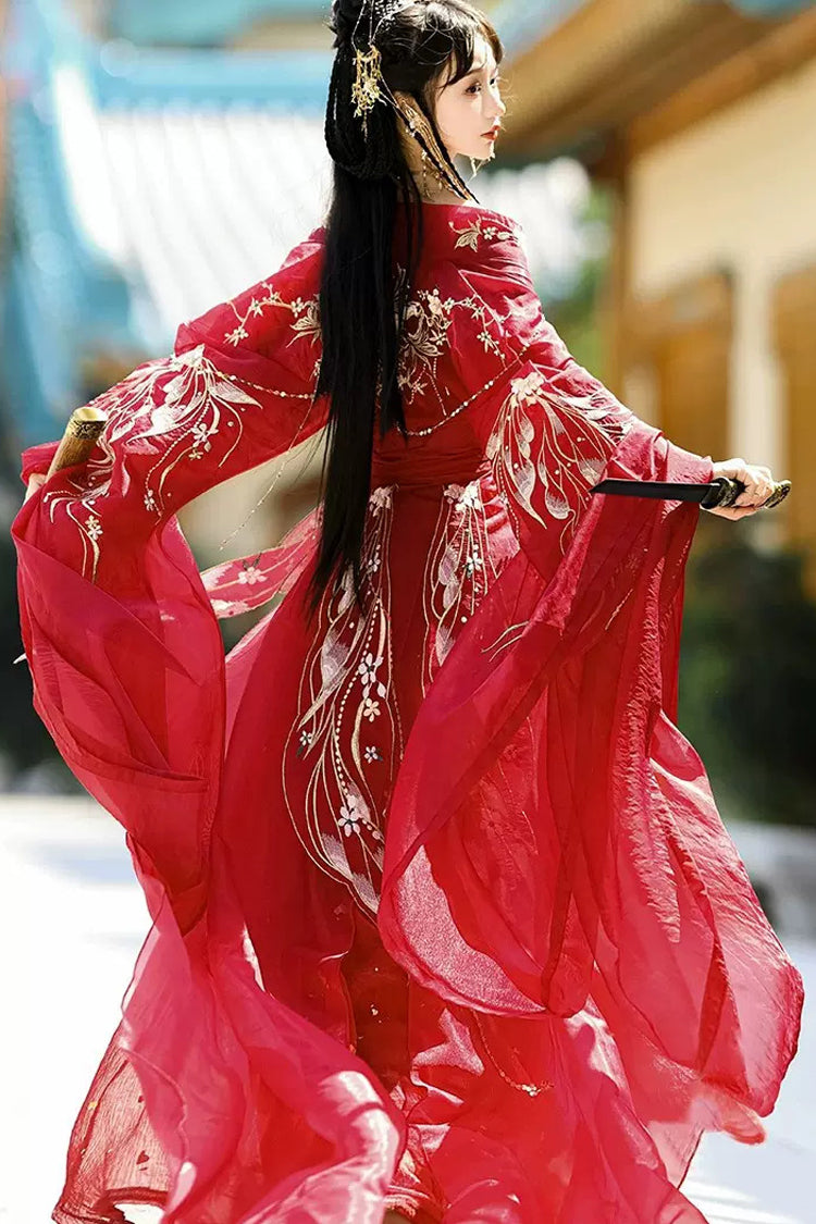 Crimson Classic Hanfu Ensemble with Hot Stamping Embroidery