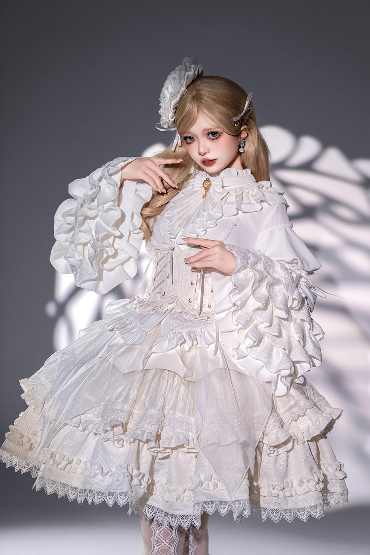 Ivory Layered Lace Elegant Skirt with Corset Belt - The Angel of Good and Evil