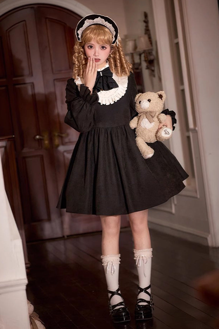 Black Long Sleeve Bow Lace Vintage Dress - Twilight Choir