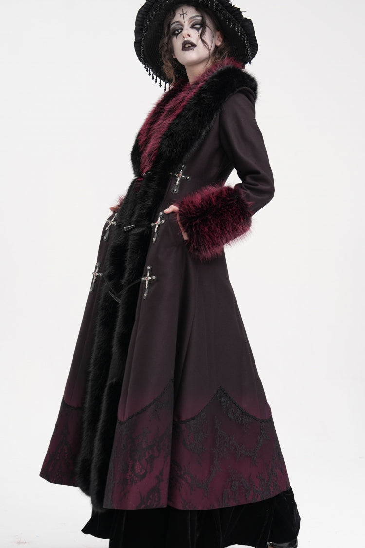 Noir & Scarlet Cross-Laced Lace Gothic Long Coat