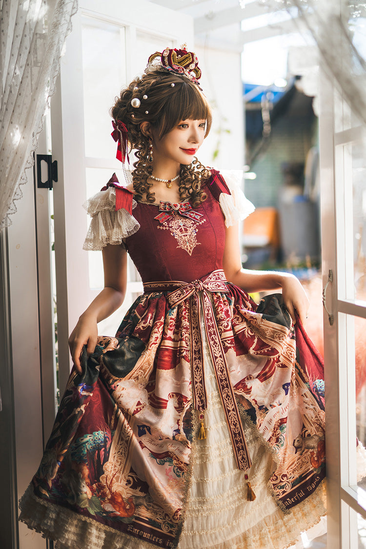 Red Kaleidoscope of Dreams Flying Sleeve Print Embroidery Cardigan Bow Classic Vintage Gorgeous Lolita