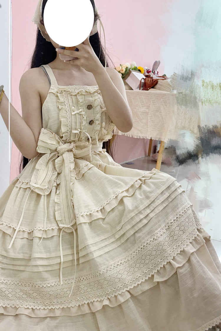Ruffle Bowknot Lace Sweet Lolita JSK in 6 Colors - Summer Flower Tea