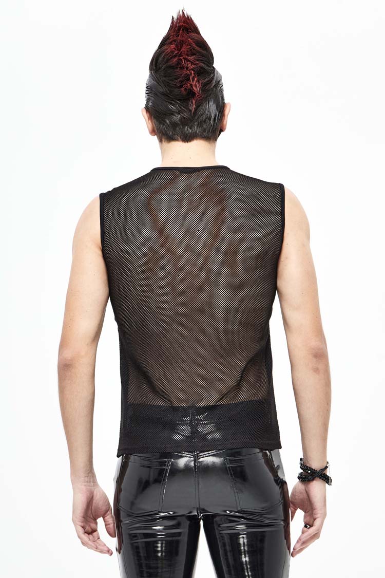 Men's Punk Vest with Armor Mesh and Shiny Knit Details