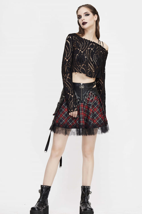 Scottish Tartan Lace-Up Punk Skirt with Bag