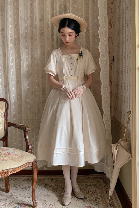 Square Collar Short Sleeve Ruffle Classic Vintage Elegant Lolita Dress