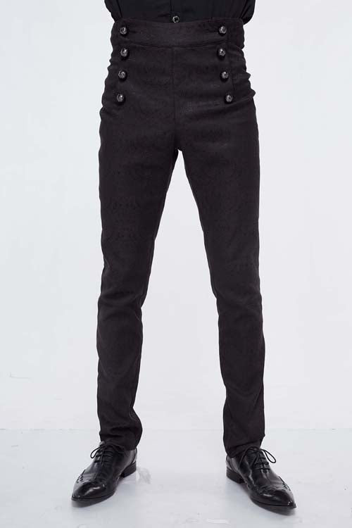 Gothic Wedding Jacquard Trousers with High Waist, Slim Fit