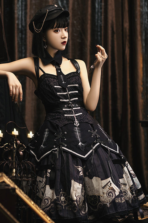 Pirate Ship Print Gothic Lolita JSK Dress Full Set
