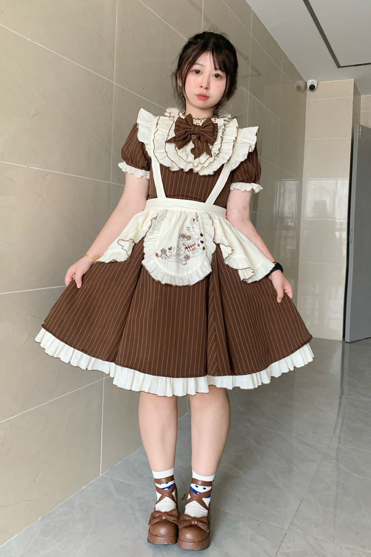 Cocoa Short Sleeve Striped Ruffle Bowknot Plus Size Maid Lolita Dress