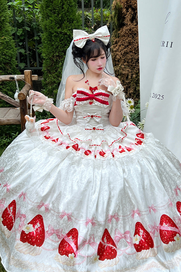 Ivory Off-Shoulder Strawberry Print Dress Set with Ruffles - True Love Strawberry