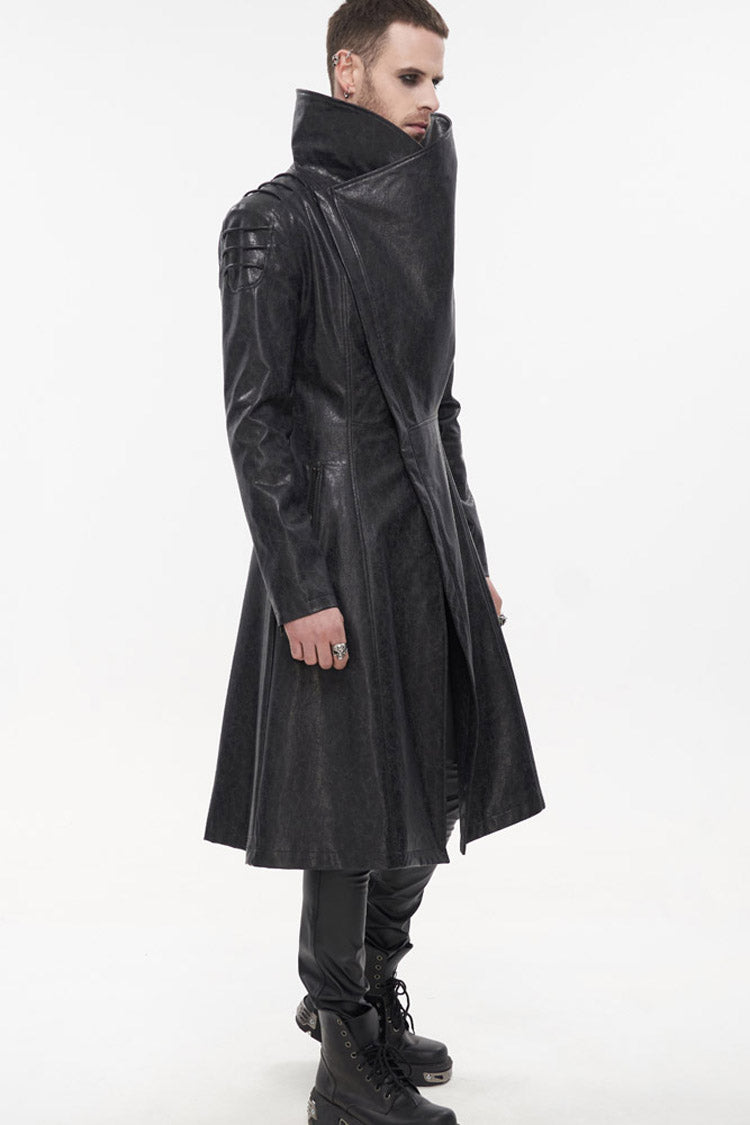 Slim Men's Long Coat with Oversized Collar, Thick Rope, Punk Style
