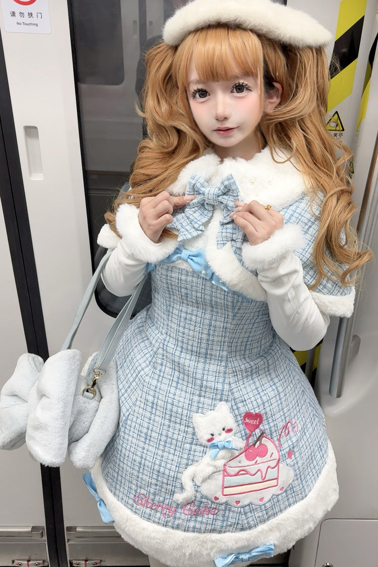 Blue Embroidered Bow Sweet Lolita JSK Dress