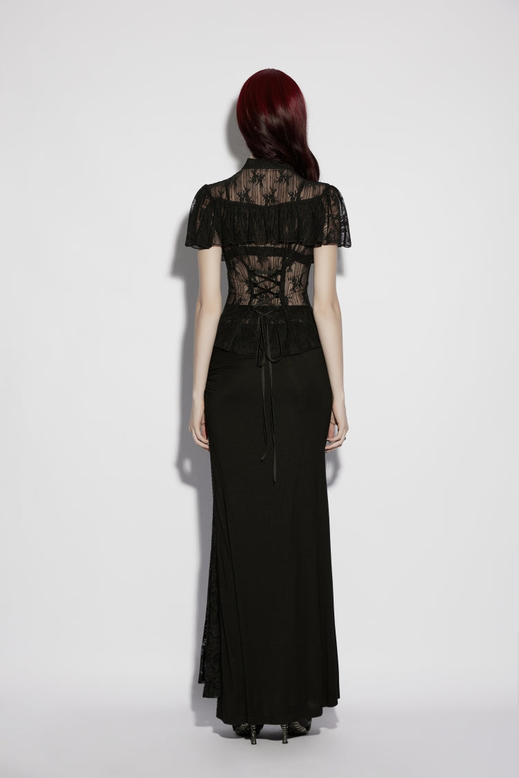 Cosplay Gothic Blouse with Lace-Up and Cutout Details