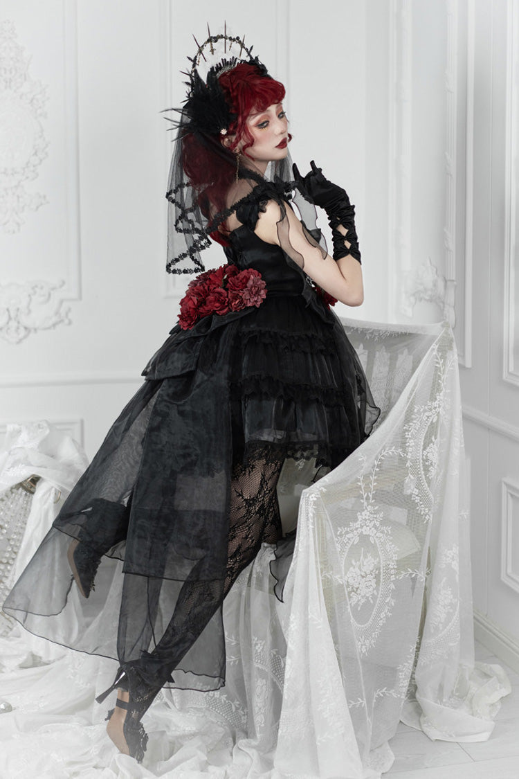 Hanayome Gothic Lolita JSK Dress with Pearl and Bow, Black
