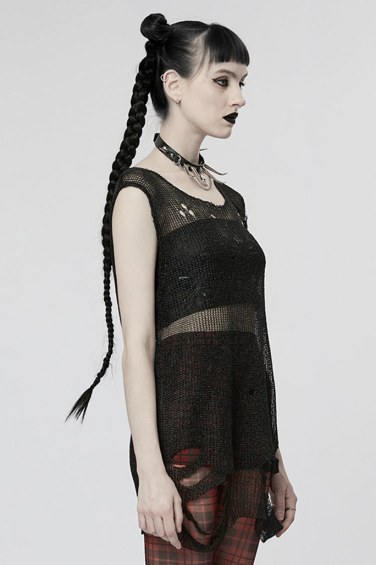 Sleeveless Mesh Ripped Steampunk Sweater