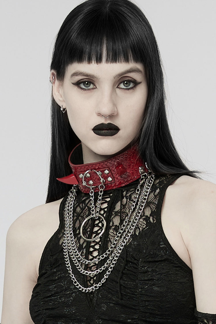 Reptile Texture Faux Leather Riveted Steampunk Choker