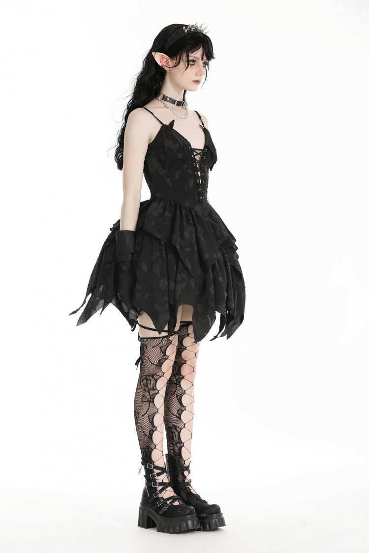 Halloween Printed Irregular Gothic Slip Dress with V-Neck