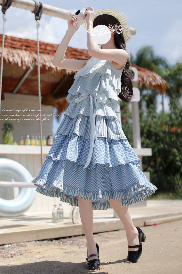 Blue Go To The Beach Layered Print Jumper for Holidays
