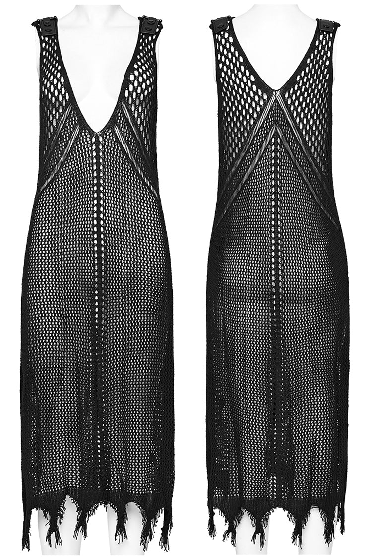Plunging Mesh Gothic Dress with V-Neck and Sleeveless Cut