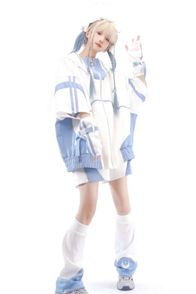 Blue/White [Star Waves] Half Sleeve Jirai Kei Jacket