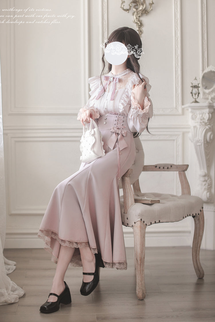Pink Ruffle Slim Elegant Fishtail Skirt Dress - Sweet Lolita