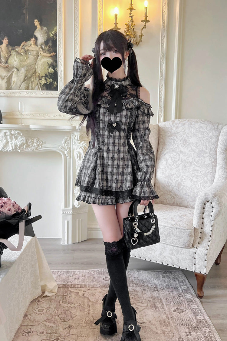 Halterneck Ruffle Bow Dress & Shorts - Jirai Kei Ensemble