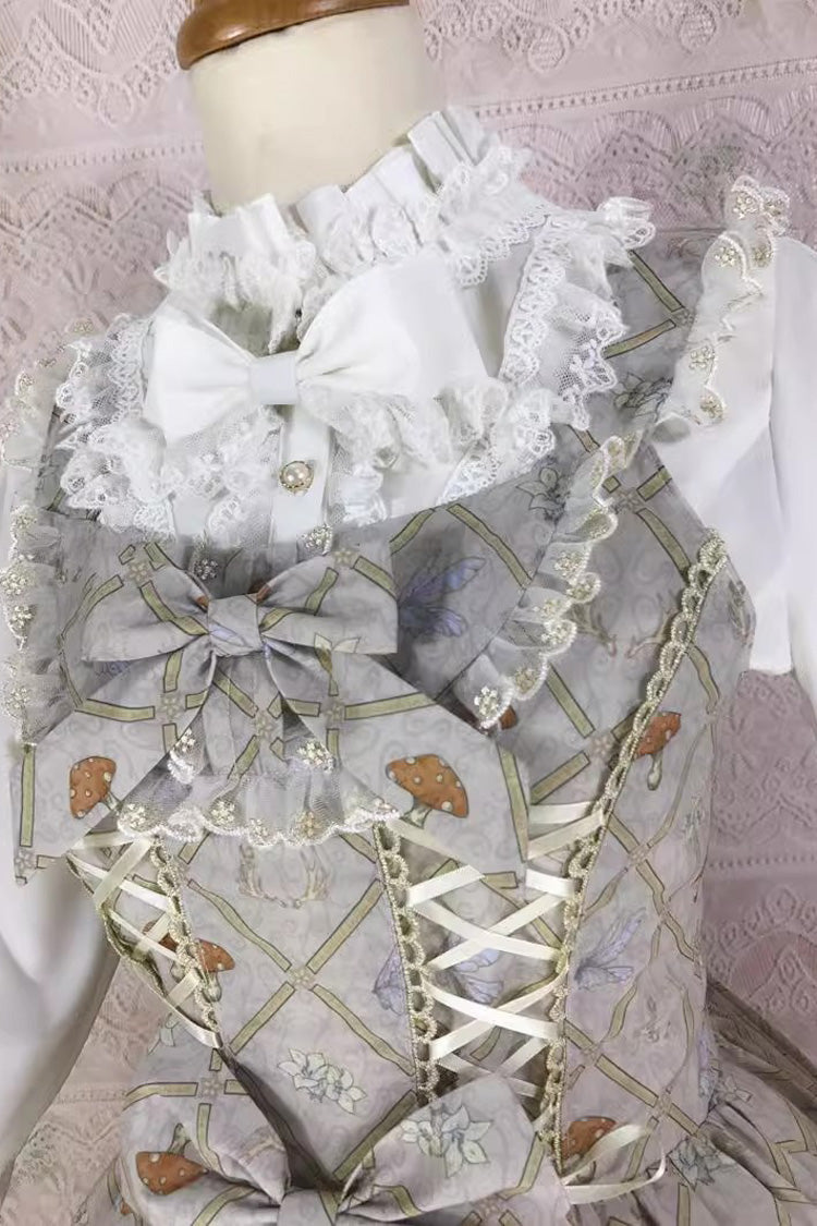 Elf Print JSK Dress with Ruffles, Bowknot, Sweet Lolita Style