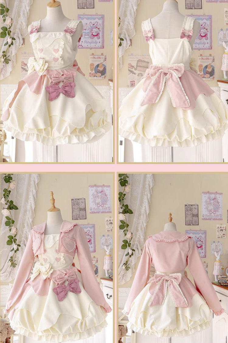 Pink White Sleeveless Ruffle Bow Sweet Lolita Jsk Dress