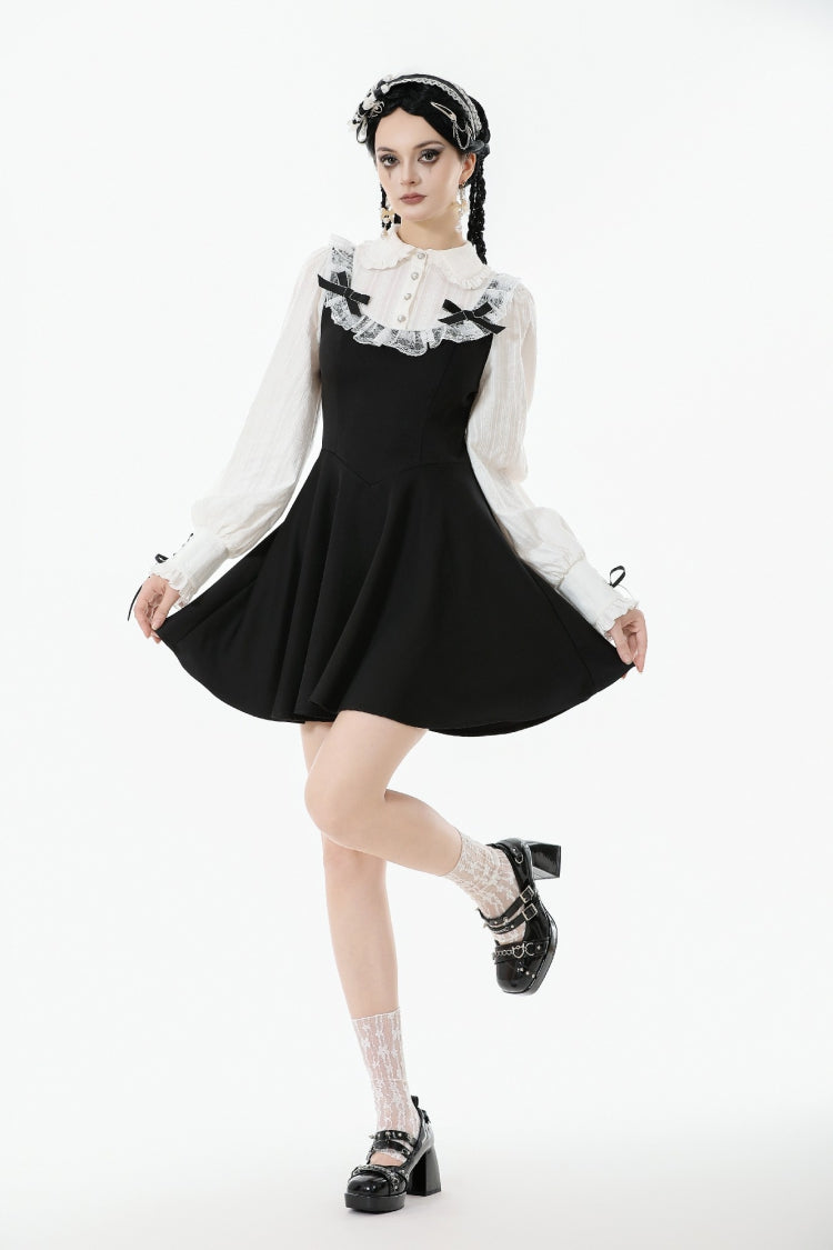 Doll Collar Long Sleeve Lace-Up Faux Two-Piece Gothic Graduation Dress