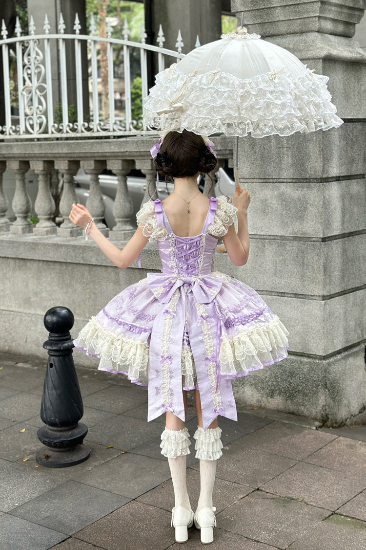 Dreaming Butterfly Violet Jacquard Ruffle Bowknot Lace Princess Lolita JSK - Dreaming Butterfly